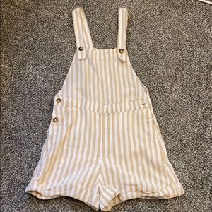 Holister white and tan striped overall romper
